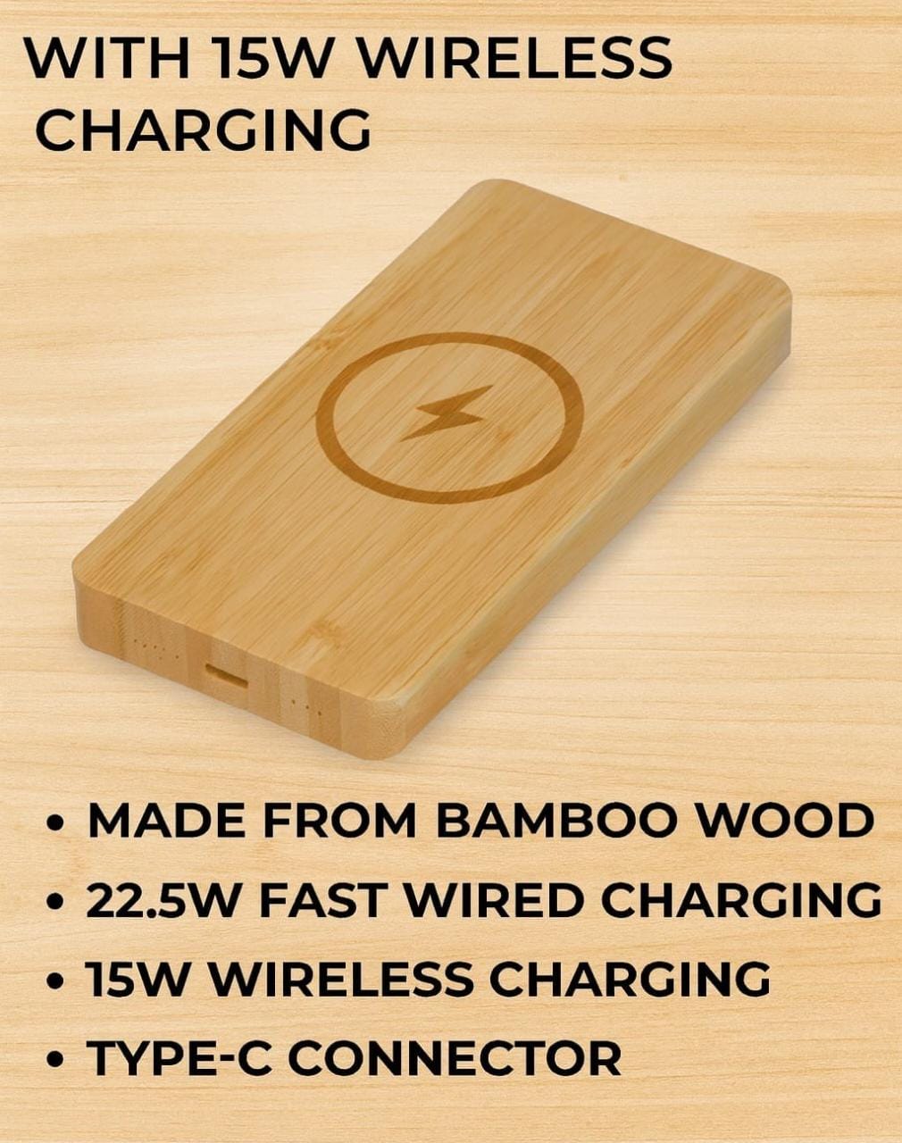 Eco Bamboo 15W Wireless Power Bank